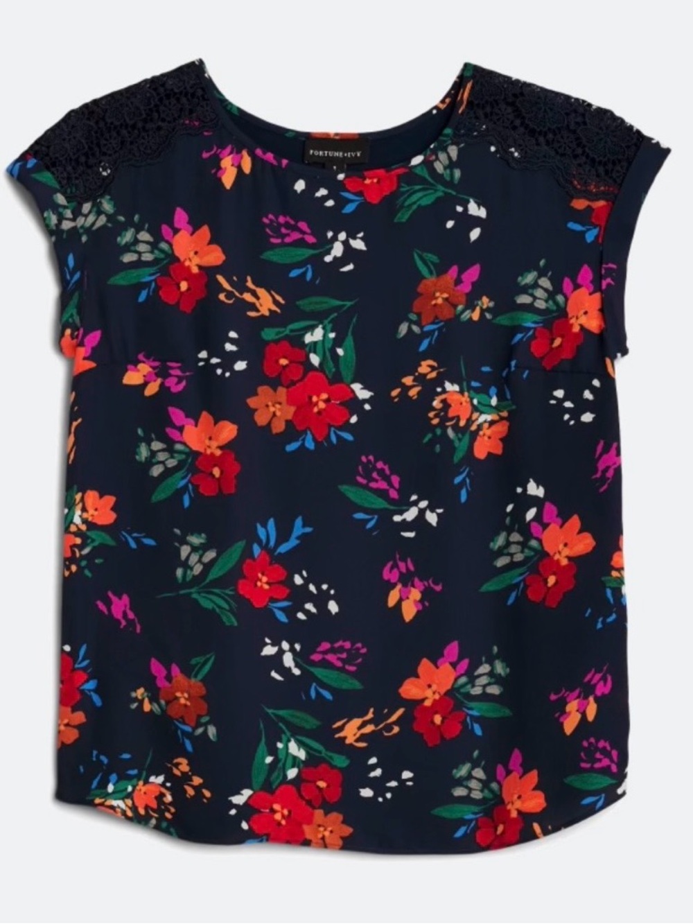 Fortune + Ivy Allison Mixed Material Floral Blouse, XXL